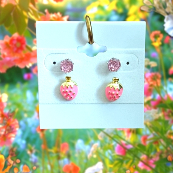 Source Unknown Jewelry - Strawberry & Zirconia Earrings Set